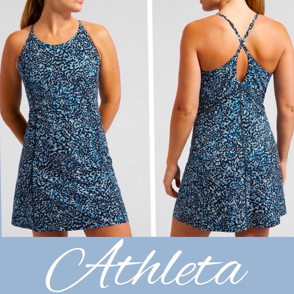 NWT Athleta Infinity Dress Blue Black Abstract Print Convertible Multi Way Med